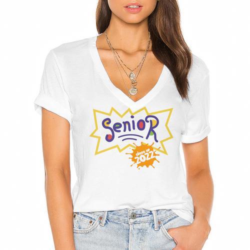 Class Of 2022 Senior Year 90's TV Style Graduation For Grad Women's Jersey Short Sleeve Deep V-Neck Tshirt				 - Best Gift Smart