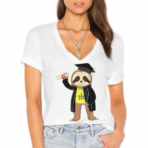 Class Of 2022 Sloth Graduation Masters College High School Women's Jersey Short Sleeve Deep V-Neck Tshirt				 - Best Gift Smart