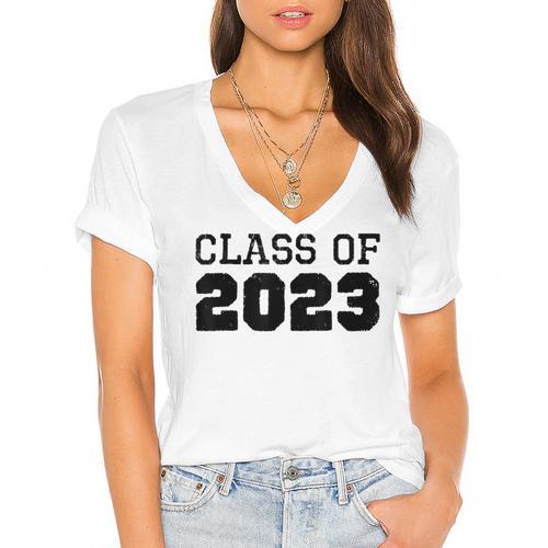 Class Of 2023 Future Graduation Vintage T-Shirt Women's Jersey Short Sleeve Deep V-Neck Tshirt - Best Gift Smart