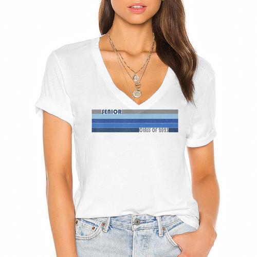 Class Of 2023 Senior Retro 2023 Grad Graduate Graduation Women's Jersey Short Sleeve Deep V-Neck Tshirt				 - Best Gift Smart