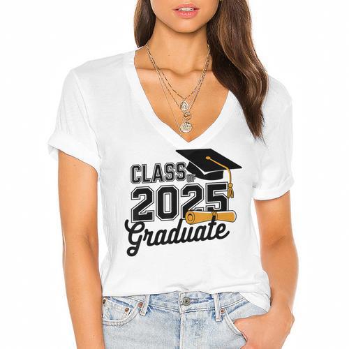 Class Of 2025 Graduate 2025 Graduation Senior 2025 Women's Jersey Short Sleeve Deep V-Neck Tshirt - Best Gift Smart