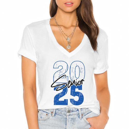 Class Of 2025 Senior Graduation 2025 Blue Women's Jersey Short Sleeve Deep V-Neck Tshirt				 - Best Gift Smart