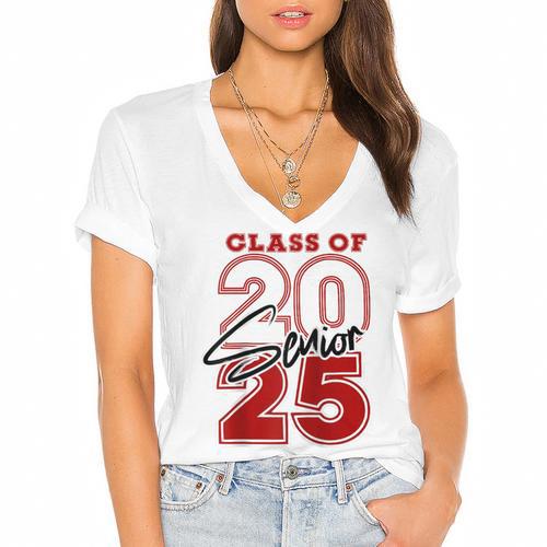 Class Of 2025 Senior 2025 Graduation Red Raglan Baseball Tee Women's Jersey Short Sleeve Deep V-Neck Tshirt				 - Best Gift Smart