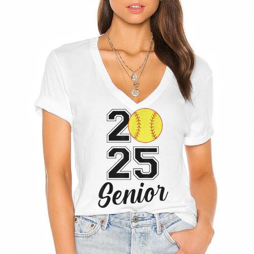 Class Of 2025 Softball Senior Graduation Graduate Women Women's Jersey Short Sleeve Deep V-Neck Tshirt				 - Best Gift Smart