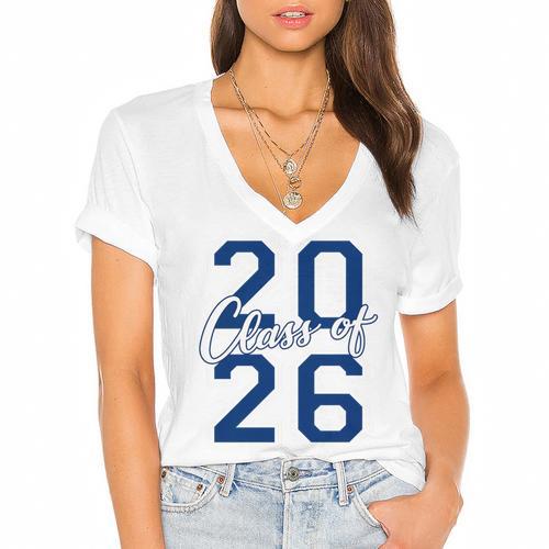 Class Of 2026 Graduation Varsity Navy Blue Letters Premium Tri-Blend Women's Jersey Short Sleeve Deep V-Neck Tshirt				 - Best Gift Smart