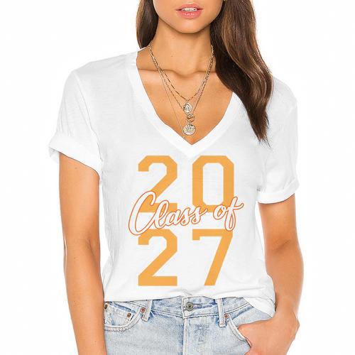 Class Of 2027 Graduation Varsity Orange On The Back Premium Tri-Blend Women's Jersey Short Sleeve Deep V-Neck Tshirt				 - Best Gift Smart