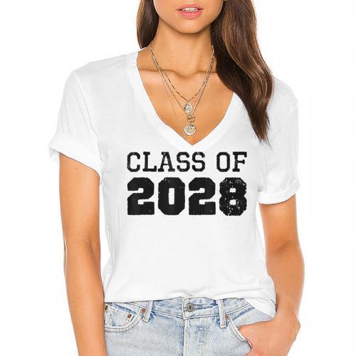 Class Of 2028 Future Graduation Vintage T-Shirt Women's Jersey Short Sleeve Deep V-Neck Tshirt				 - Best Gift Smart