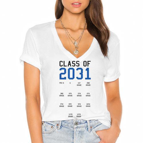 Class Of 2031 Graduation T-Shirt With Space For Handprints Women's Jersey Short Sleeve Deep V-Neck Tshirt				 - Best Gift Smart
