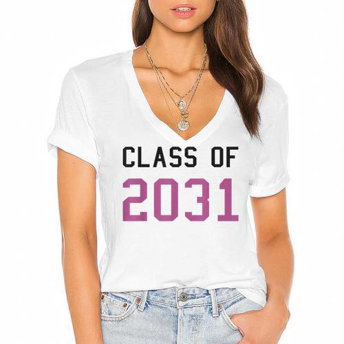Class Of 2031 Graduation T-Shirt Women's Jersey Short Sleeve Deep V-Neck Tshirt - Best Gift Smart