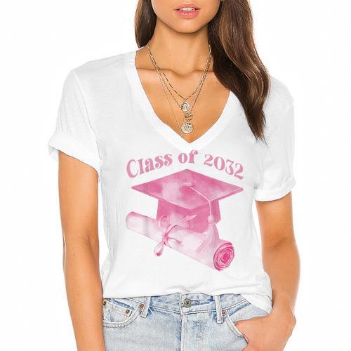 Class Of 2032 Senior 2032 Back To School 2032 Graduation Cap Women's Jersey Short Sleeve Deep V-Neck Tshirt				 - Best Gift Smart
