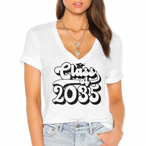 Class Of 2035 Senior Retro 2035 Grad Graduate Graduation Women's Jersey Short Sleeve Deep V-Neck Tshirt				 - Best Gift Smart