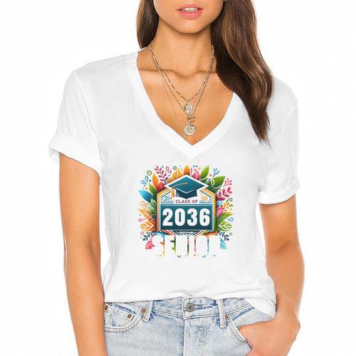 Class Of 2036 Graduation School Vintage Senior 2036 Women's Jersey Short Sleeve Deep V-Neck Tshirt				 - Best Gift Smart