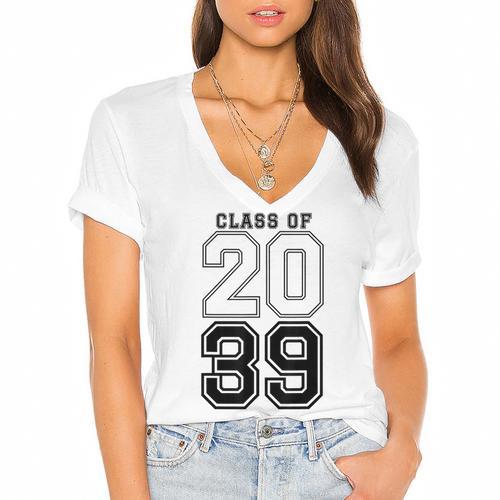Class Of 2039 Blue Graduation Senior Student Tee Women's Jersey Short Sleeve Deep V-Neck Tshirt - Best Gift Smart