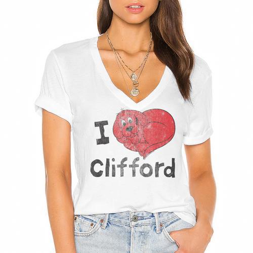 Clifford The Big Red Dog I Heart Clifford Childrens Books Women's Jersey Short Sleeve Deep V-Neck Tshirt - Bookorys