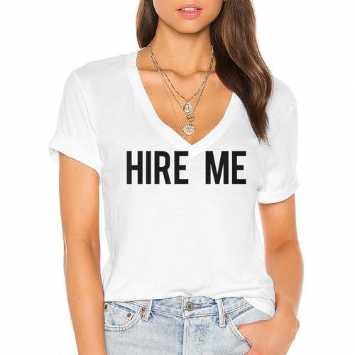 College Graduation Hire Me Women's Jersey Short Sleeve Deep V-Neck Tshirt - Best Gift Smart