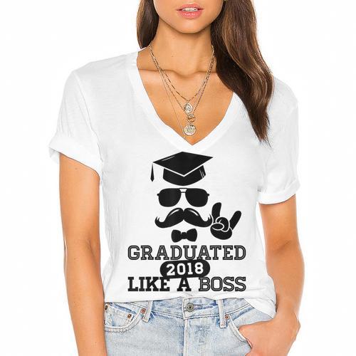 College High School Graduation Grad 2018 Shirt Women's Jersey Short Sleeve Deep V-Neck Tshirt				 - Best Gift Smart