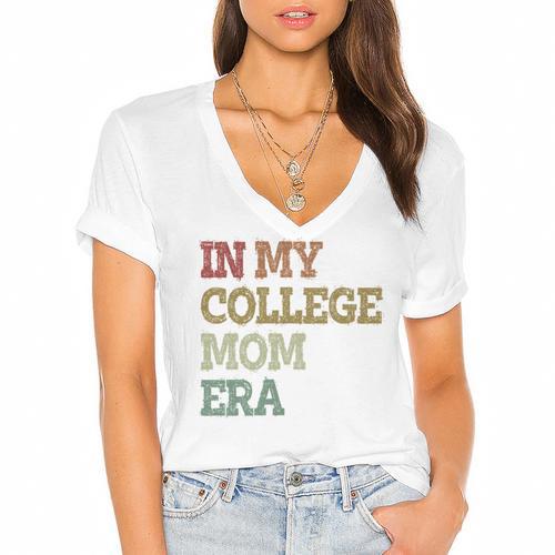 In My College Mom Era College Graduation For Mom Women's Jersey Short Sleeve Deep V-Neck Tshirt				 - Best Gift Smart