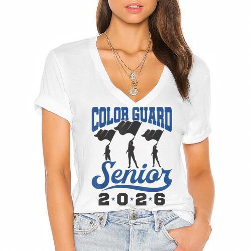 Color Guard Senior 2026 Flags Marching Band Graduation Grad Women's Jersey Short Sleeve Deep V-Neck Tshirt				 - Best Gift Smart