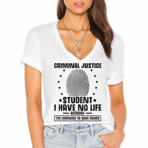 Criminal Justice School Degree Graduation Day Student Women's Jersey Short Sleeve Deep V-Neck Tshirt				 - Best Gift Smart