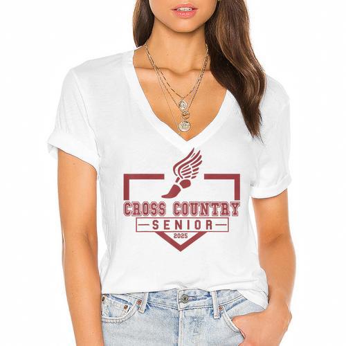 Cross Country Senior Night Senior 2025 Graduation Party 47 Women's Jersey Short Sleeve Deep V-Neck Tshirt				 - Best Gift Smart