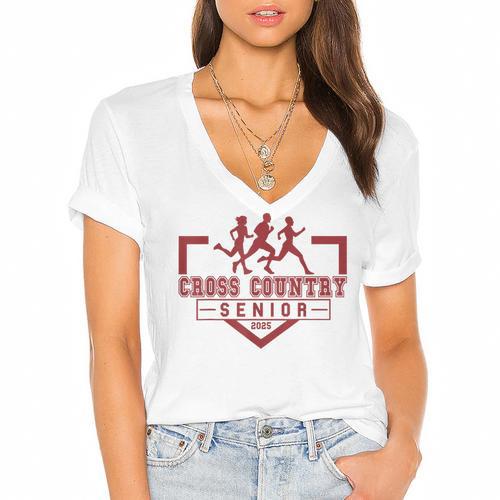 Cross Country Senior Night Senior 2025 Graduation Party 48 Women's Jersey Short Sleeve Deep V-Neck Tshirt				 - Best Gift Smart