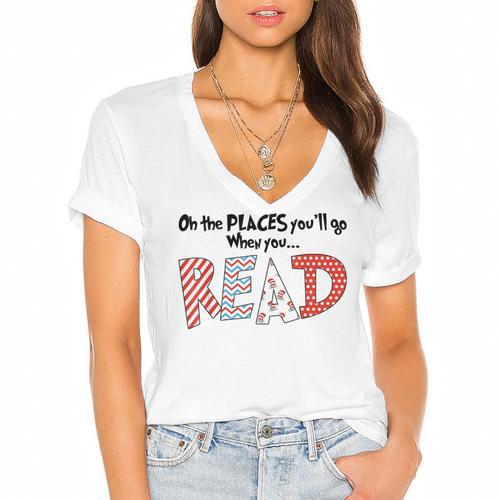 Cute Read Reading Day Book Lovers Teachers Students Kids Women's Jersey Short Sleeve Deep V-Neck Tshirt				 - Bookorys
