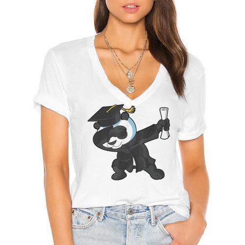Dabbing Panda Bear Graduation Senior 2019 Shirt Women's Jersey Short Sleeve Deep V-Neck Tshirt - Best Gift Smart