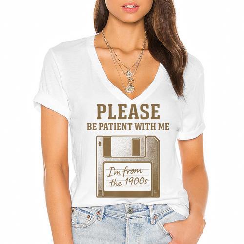Dad Joke I'm From The 1900s Old Floppy Disk Programmer Women's Jersey Short Sleeve Deep V-Neck Tshirt				 - Figerry