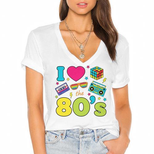 Dad I Love The 80's Retro 80s Nostalgia For Dad Premium Tri-Blend Women's Jersey Short Sleeve Deep V-Neck Tshirt				 - Figerry