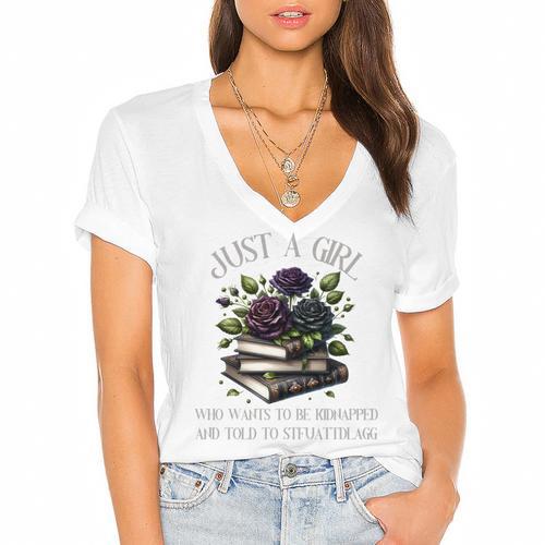 Dark Romance Women Smutt Book Lover Merch STFUATTDLAGG Good Women's Jersey Short Sleeve Deep V-Neck Tshirt				 - Bookorys DE