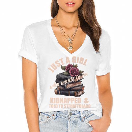 Dark Romance Women Told To STFUATTDLAGG Smutt Book Merch Premium Women's Jersey Short Sleeve Deep V-Neck Tshirt				 - Bookorys AU