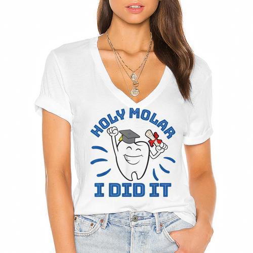 Dental Hygienist Graduation Dentist Dentistry Women's Jersey Short Sleeve Deep V-Neck Tshirt				 - Best Gift Smart