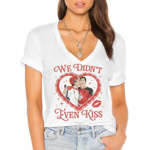 We Didn't Even Kiss Hockey Romance Book Women's Jersey Short Sleeve Deep V-Neck Tshirt				 - Bookorys AU