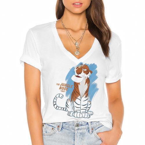 Disney Ink And Paint Shere Khan From The Jungle Book 1967 Women's Jersey Short Sleeve Deep V-Neck Tshirt - Bookorys