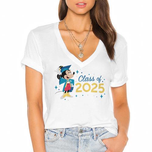 Disney Mickey Mouse Cap & Gown '25 Graduation Class Of 2025 Premium Tri-Blend Women's Jersey Short Sleeve Deep V-Neck Tshirt				 - Best Gift Smart