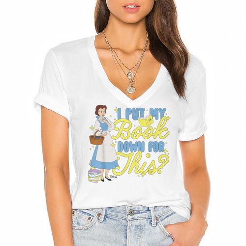 Disney Princess Belle I Put My Book Down For This Women's Jersey Short Sleeve Deep V-Neck Tshirt				 - Bookorys DE
