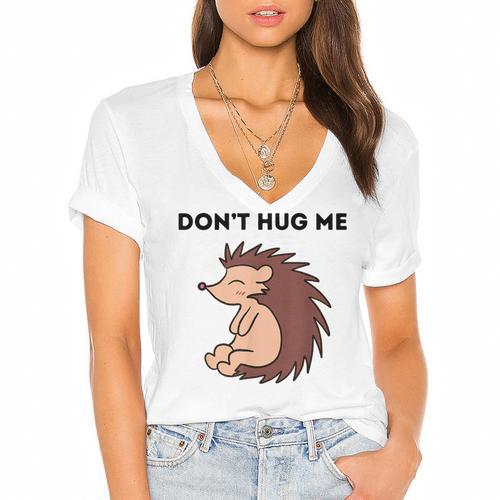 Don't Hug Me Porcupine Or Hedgehog Introvert Women's Jersey Short Sleeve Deep V-Neck Tshirt - Raresse