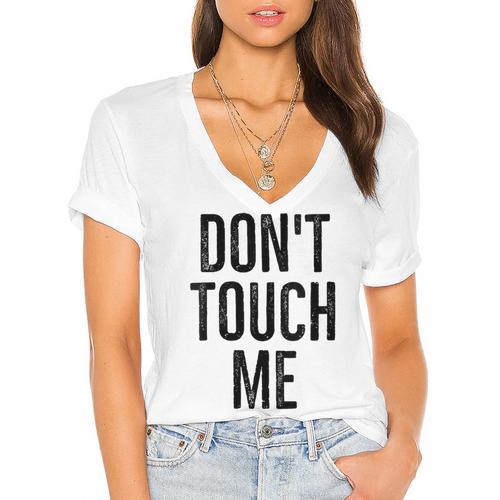 Don't Touch Me Introvert Antisocial Introverted Women's Jersey Short Sleeve Deep V-Neck Tshirt - Raresse