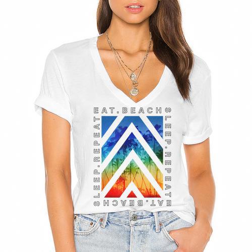 Eat Beach Sleep Repeat Summer Vacation Graduation Tees Men Women Kids Women's Jersey Short Sleeve Deep V-Neck Tshirt				 - Best Gift Smart
