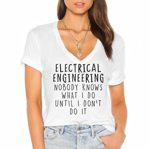 Electrical Engineering Tees Women's Electrical Engineer Modern Classic Casual Small Graduation T-Shirt Women's Jersey Short Sleeve Deep V-Neck Tshirt				 - Best Gift Smart