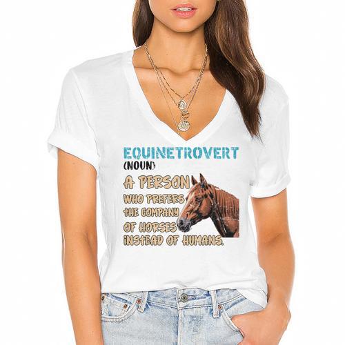 Equinetrovert Definition Equine Horse Riding Introvert Women's Jersey Short Sleeve Deep V-Neck Tshirt				 - Raresse