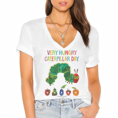 Eric Carle Very Hungry Caterpillar Day Children's Book Women's Jersey Short Sleeve Deep V-Neck Tshirt				 - Bookorys AU