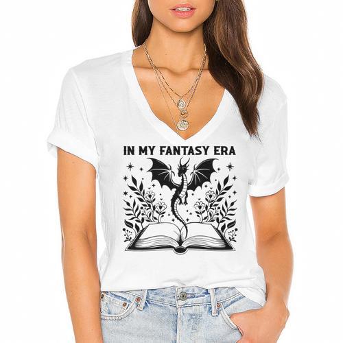 In My Fantasy Era Book Lover Tee Premium Tri-Blend Women's Jersey Short Sleeve Deep V-Neck Tshirt - Bookorys AU