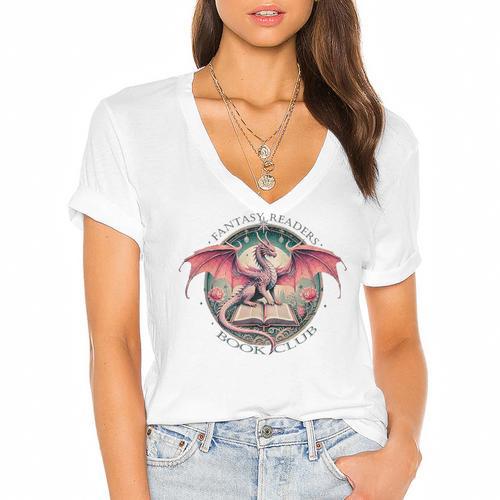 Fantasy Readers Book Club Fantasy Reader Women's Jersey Short Sleeve Deep V-Neck Tshirt				 - Bookorys