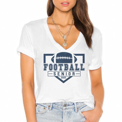 Football Senior Night Football Senior 2025 Graduation 44 Women's Jersey Short Sleeve Deep V-Neck Tshirt				 - Best Gift Smart
