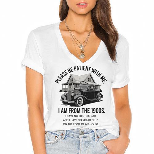 Forgive Me I'm From The 1900s No E-Car No SolarCells Premium Tri-Blend Women's Jersey Short Sleeve Deep V-Neck Tshirt				 - Figerry