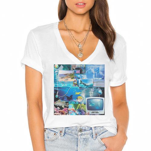 Frutiger Aero Retro Vibes Premium Tri-Blend Women's Jersey Short Sleeve Deep V-Neck Tshirt - Figerry
