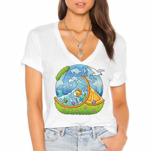 Frutiger Aero Y2K Fashion Trends Statement Piece Tech Orange Premium Women's Jersey Short Sleeve Deep V-Neck Tshirt - Figerry