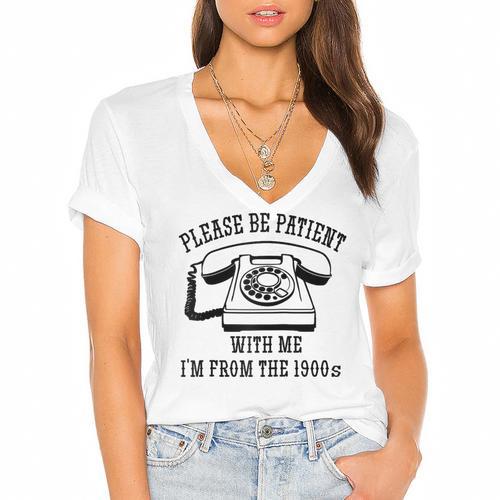 Funny Slogan Patient I'm From The 1900s Raglan Baseball Tee Women's Jersey Short Sleeve Deep V-Neck Tshirt				 - Figerry