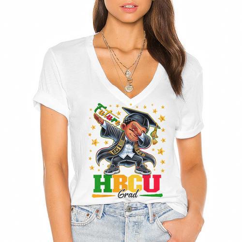 Future HBCU Grad Dabbing Kid Graduation For Boys Kids Women's Jersey Short Sleeve Deep V-Neck Tshirt				 - Best Gift Smart
